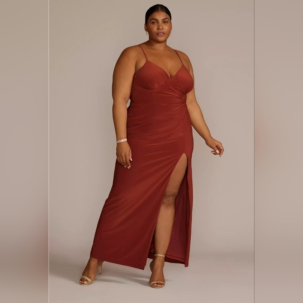 DB Studio Spaghetti Strap Ruched Stretch Jersey Dress Sz. 18 Cinnamon